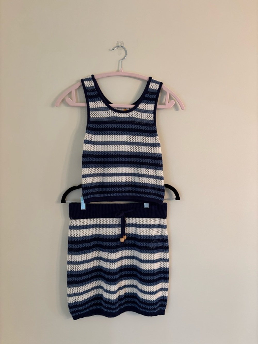 C&C California Crochet Skirt & Top Set White/Dark Blue/Light Blue Stripes Size M